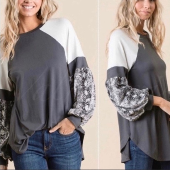 Snake Print Color Block Long Sleeve Top - Animal Print Tops- 🔥SALE🔥 - Picture 3 of 4